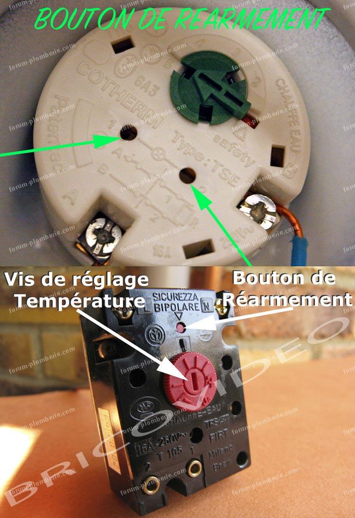 bouton de réarmement d'un chauffe-eau électrique